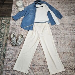 Cream Wide-Leg Pants